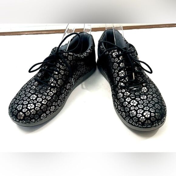 Alegria Essence Night Poppy Silver and Black Leather Sneakers - Picture 2 of 12